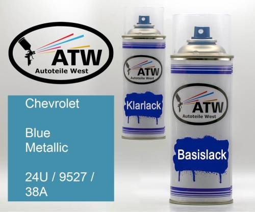 Chevrolet, Blue Metallic, 24U / 9527 / 38A: 400ml Sprühdose + 400ml Klarlack - Set, von ATW Autoteile West.
